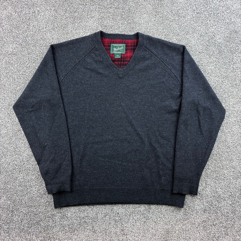 Woolrich Sweater Mens Large Gray Wool Blend Raglan Pullover V-Neck Classic